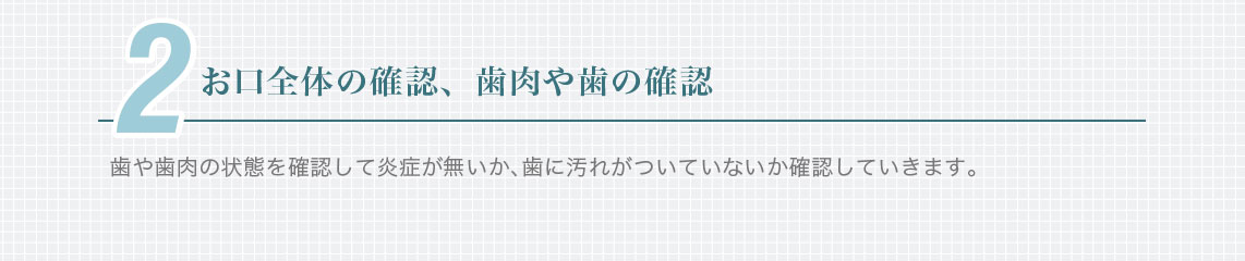 2.お口全体の確認、歯肉や歯の確認