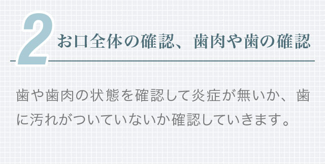 2.お口全体の確認、歯肉や歯の確認