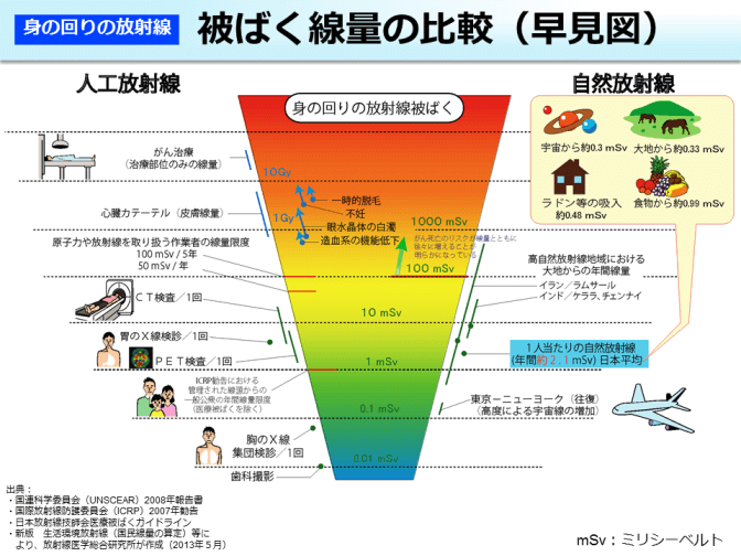 被ばく線量の比較のイラスト